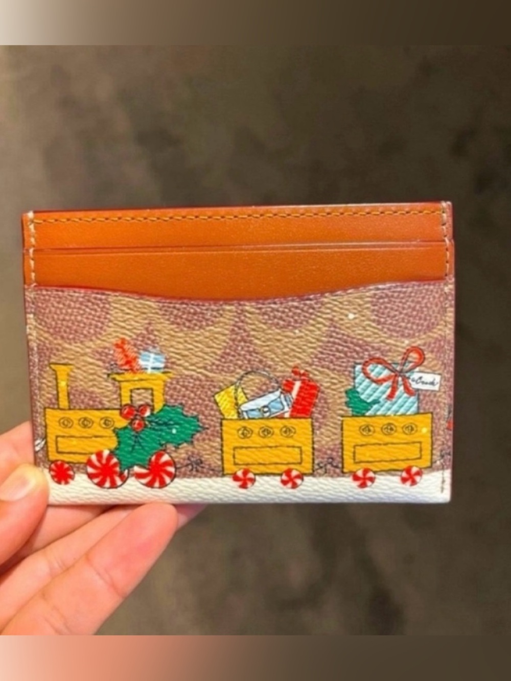 Coach Holiday Essential Card Case In Signature Canvas With Train # CY305